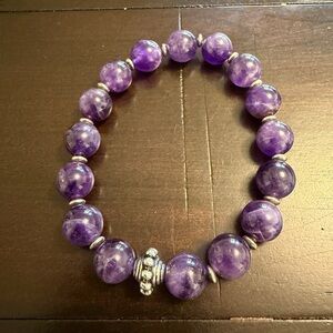 Amethyst Purple Beaded Bracelet with Silver Accents